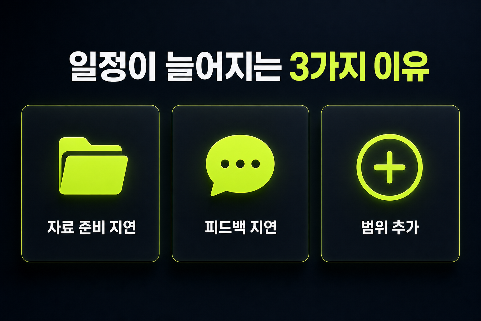 홈페이지 제작 일정이 늘어지는 3대 원인 — 자료 준비 지연·피드백 지연·범위 추가 도식
