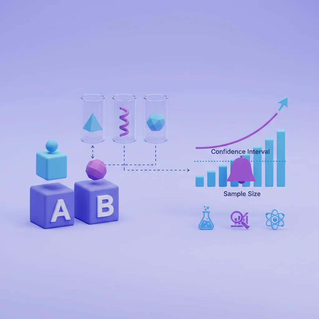 A/B 테스트 원칙 — 단일 변수 테스트, 통계적 유의성, 최소 테스트 기간 개념도