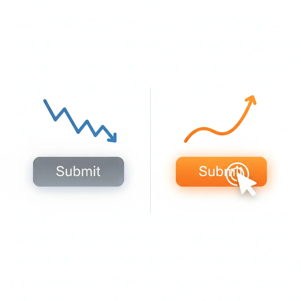 CTA 버튼 A/B 테스트 — 회색 제출하기 버튼(A)과 고채도 오렌지 혜택 중심 버튼(B) 클릭률 비교