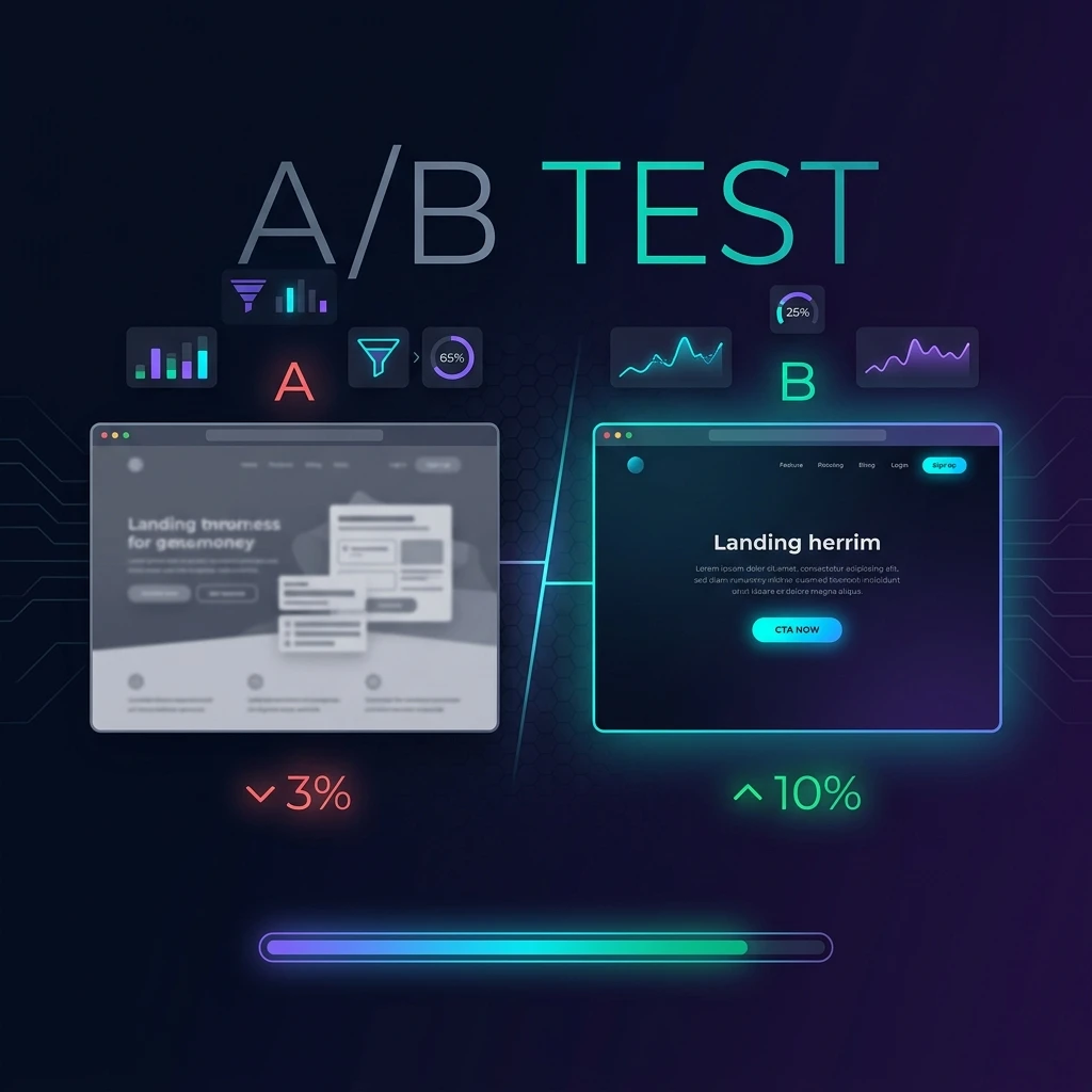 랜딩페이지 A/B 테스트로 전환율을 3%에서 10%로 높이는 CRO 최적화 개념도